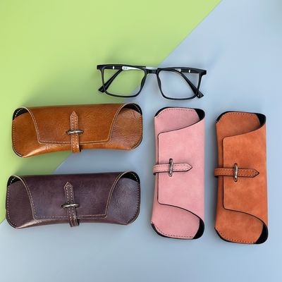 Imitation Leather Flocking Foldable Eyeglass Case Bag Damage Resistant